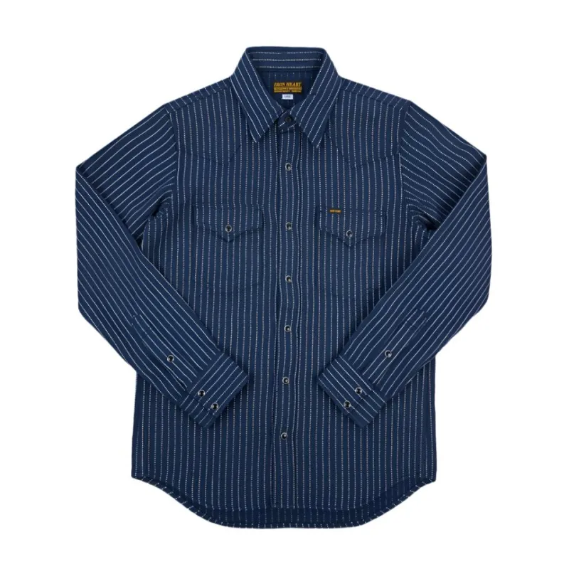 IHSH-401-NAV 12oz Ultra Heavy Flannel Chalk Stripe Western Shirt Navy sold by Brooklyn Clothing Co.