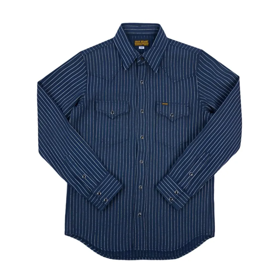 IHSH-401-NAV 12oz Ultra Heavy Flannel Chalk Stripe Western Shirt Navy sold by Brooklyn Clothing Co.