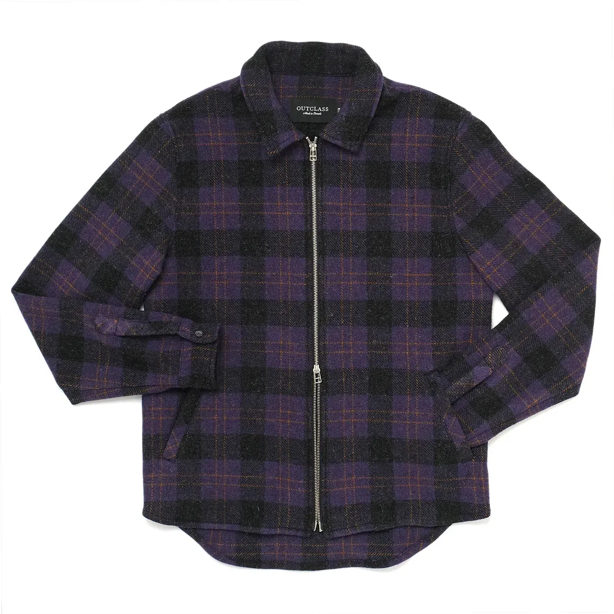 Plum Plaid Wool Zip Overshirt sold by Brooklyn Clothing Co.