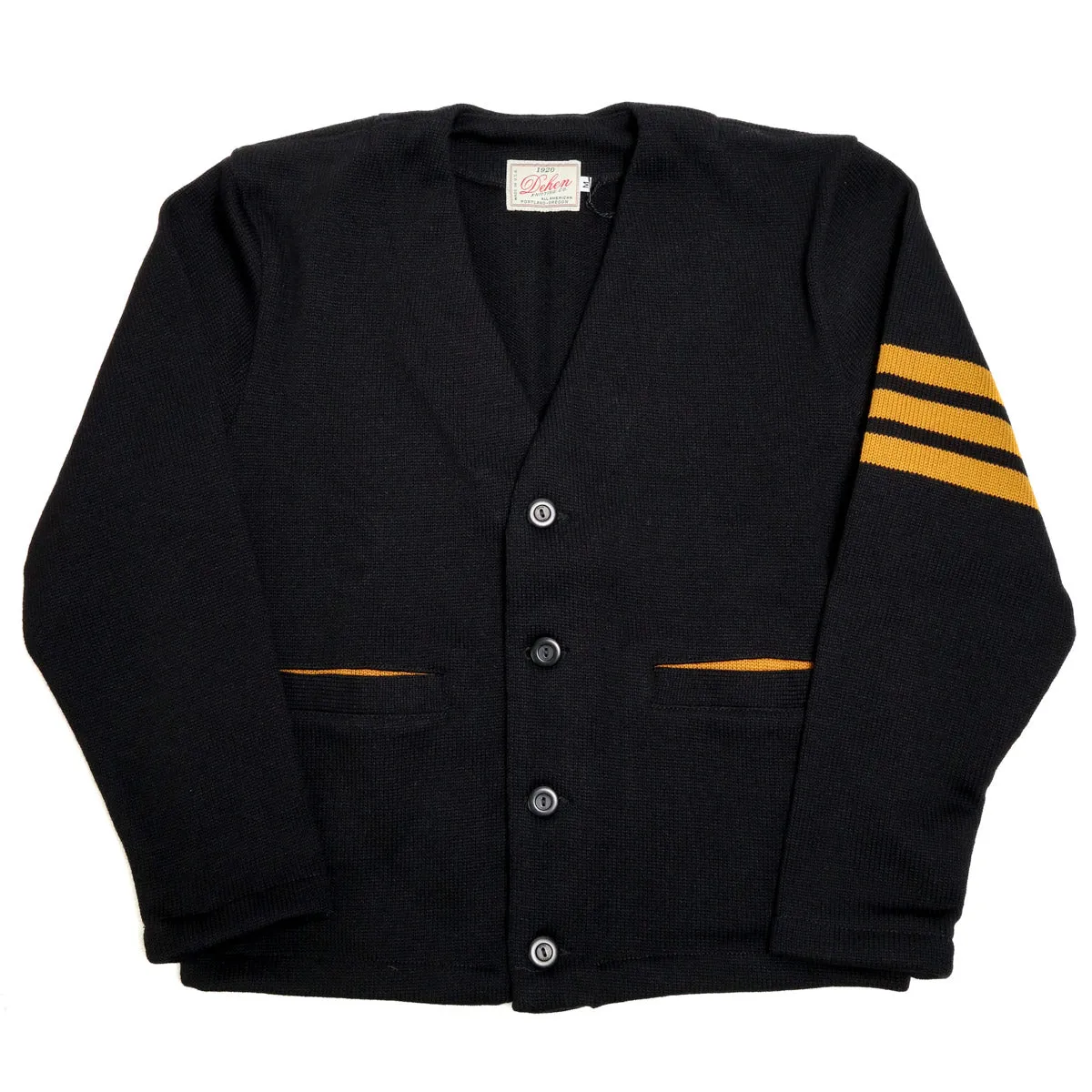 Slouchy Varsity Cardigan Sweater Black & Old Gold sold by Brooklyn Clothing Co.