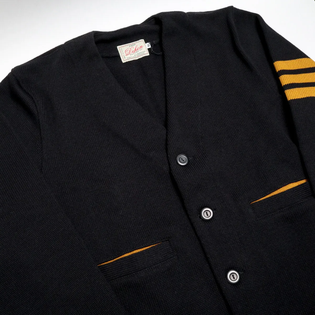 Slouchy Varsity Cardigan Sweater Black & Old Gold sold by Brooklyn Clothing Co. product image thumbnail 2