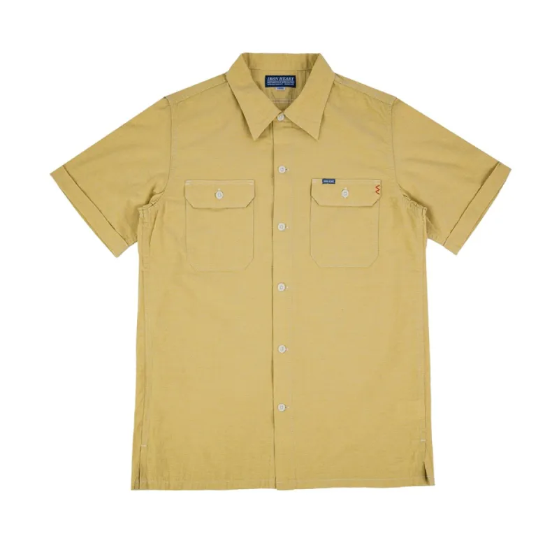IHSH-388-YEL 4oz Selvedge Short Sleeved Summer Shirt Yellow sold by Brooklyn Clothing Co.