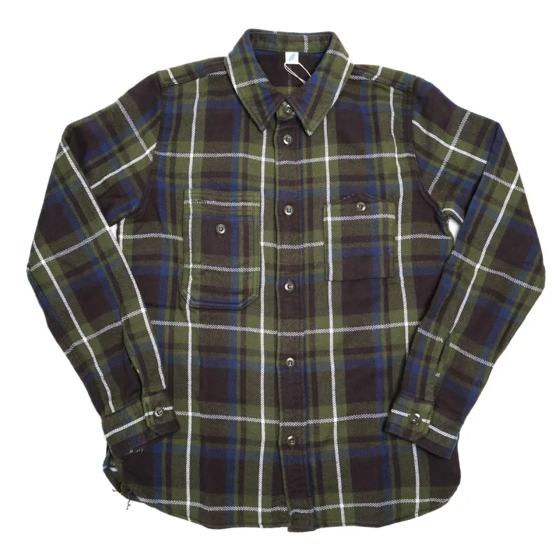 2222-OL Raised Surface Check Double Pocket Shirt Olive sold by Brooklyn Clothing Co.