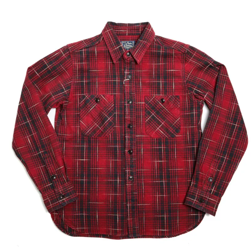 5698 "Midare Kasuri" Heavyweight Check Shirt Red sold by Brooklyn Clothing Co.