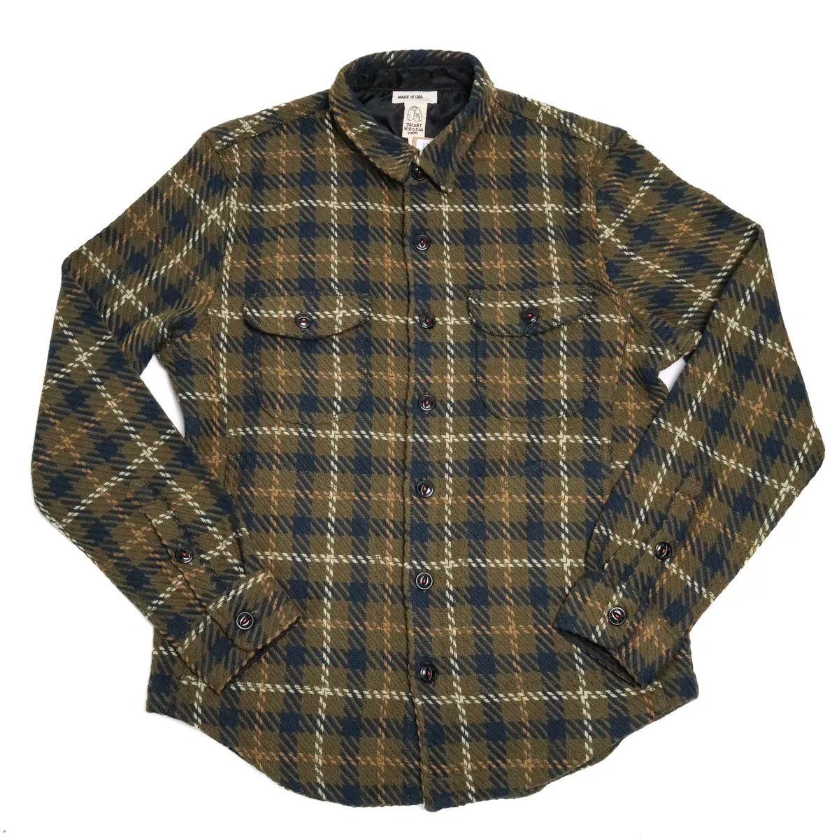 The Anvil 13oz Loose Weave Plaid Olive sold by Brooklyn Clothing Co.