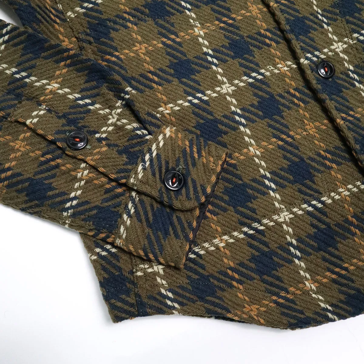 The Anvil 13oz Loose Weave Plaid Olive sold by Brooklyn Clothing Co. product image thumbnail 4