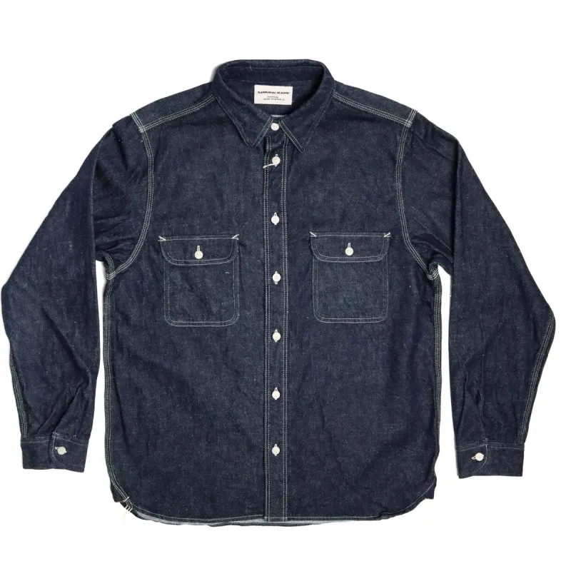 SJSW-SC01 10oz Japanese Selvedge Denim Work Shirt Indigo sold by Brooklyn Clothing Co.