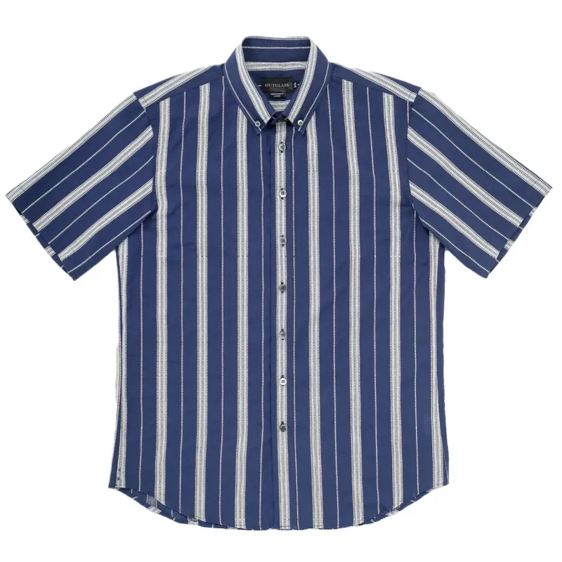 Navy Jacquard Stripe Short Sleeve Classic Shirt sold by Brooklyn Clothing Co.