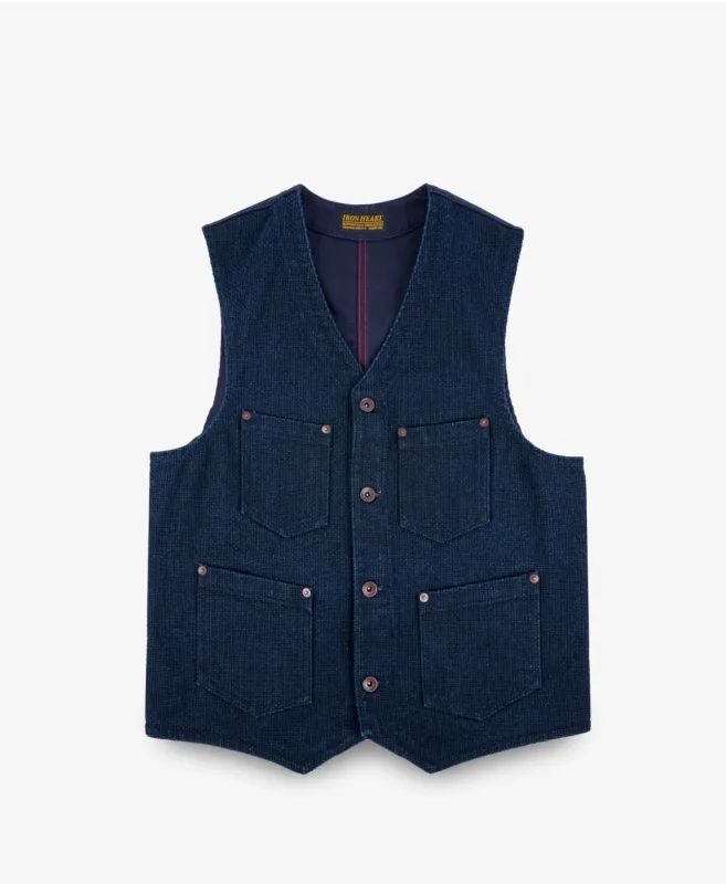 IHV-50-IND 14oz Sashiko Dobby Cloth/Duck Work Vest Indigo sold by Brooklyn Clothing Co.