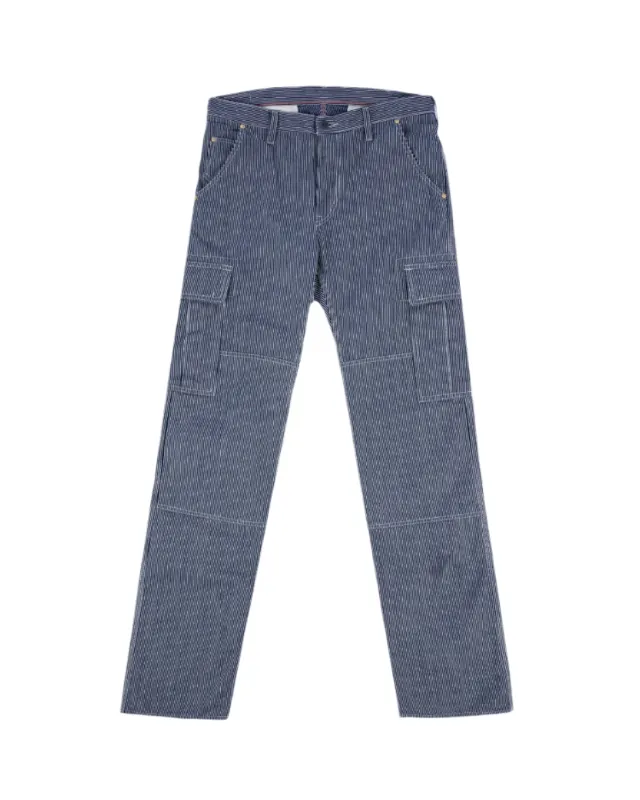 IH-739-IND 10.5oz Narrow Stripe Hickory Cargo Pants Indigo sold by Brooklyn Clothing Co.