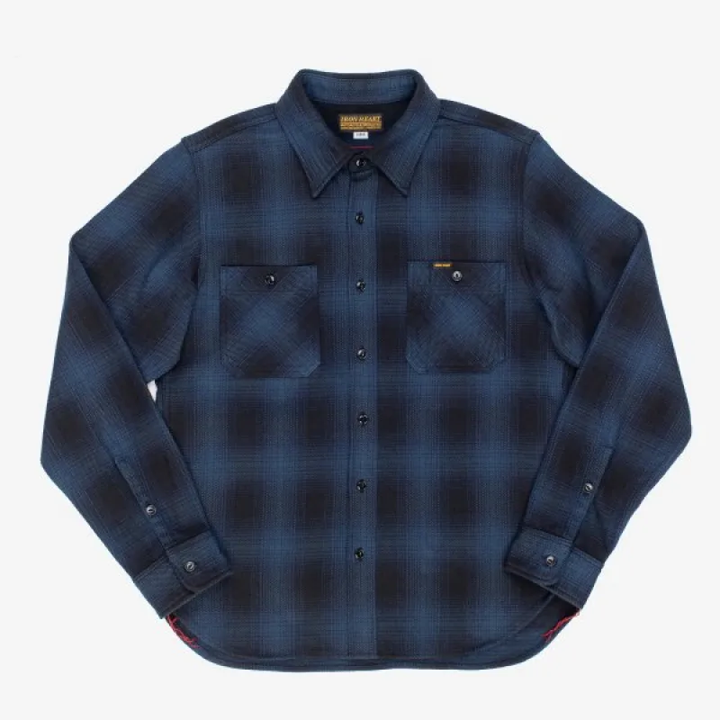 IHSH-265-NAV Ultra Heavy Flannel Ombre Check Work Shirt sold by Brooklyn Clothing Co.