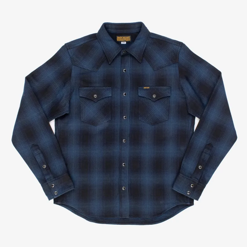 IHSH-264-NAV Ultra Heavy Flannel Ombre Check Western Shirt sold by Brooklyn Clothing Co.
