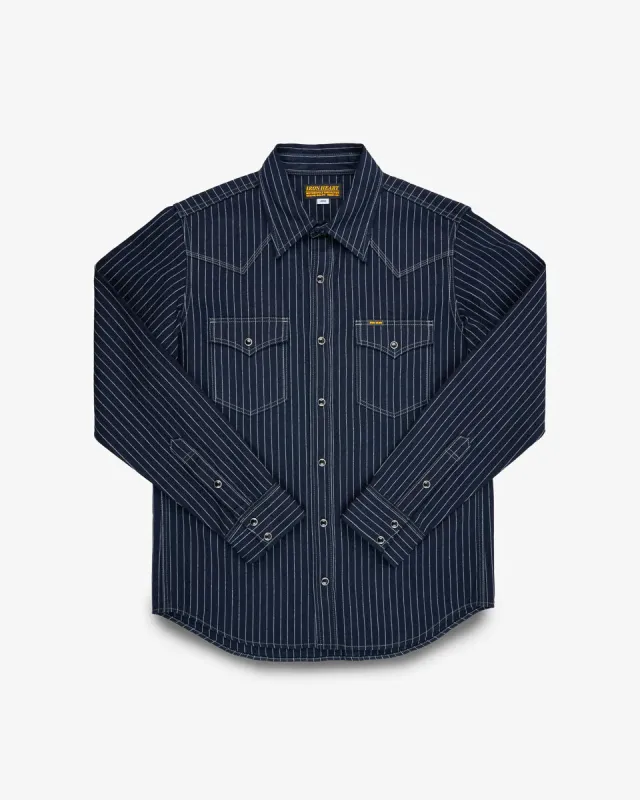 IHSH-424-IND 8.5oz Herringbone Stripe Western Shirt Indigo sold by Brooklyn Clothing Co.