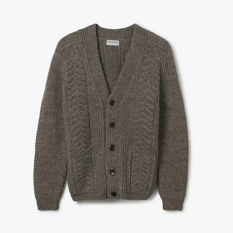 Hand Knit Wool Simple Cardigan Fisherman Grey sold by Brooklyn Clothing Co.