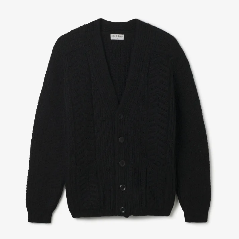 Hand Knit Wool Cardigan Black sold by Brooklyn Clothing Co.