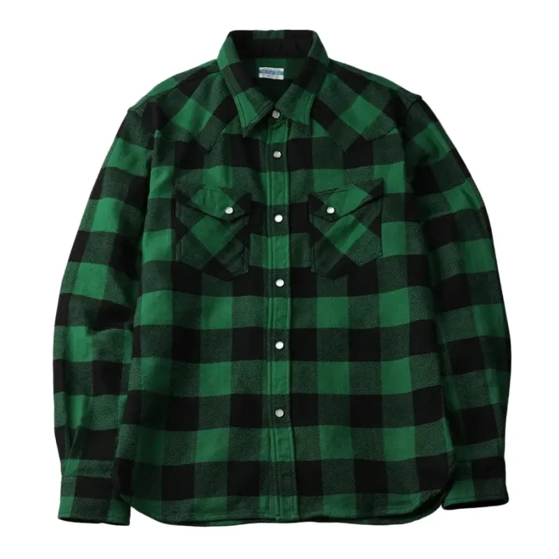 FN-SNW-101L Block Check Western Flannel Shirt Green/Black sold by Brooklyn Clothing Co.