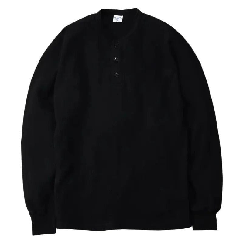 FN-THLH-004 Henley Neck Thermal Black sold by Brooklyn Clothing Co.