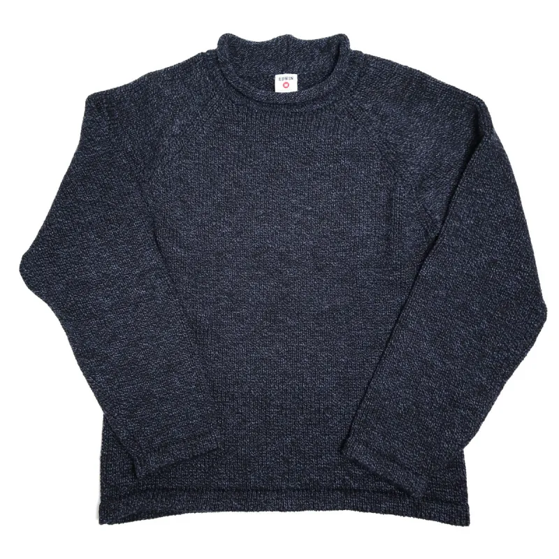 Cotton Roll Neck Knit Black/Navy made by Brooklyn Clothing Co.