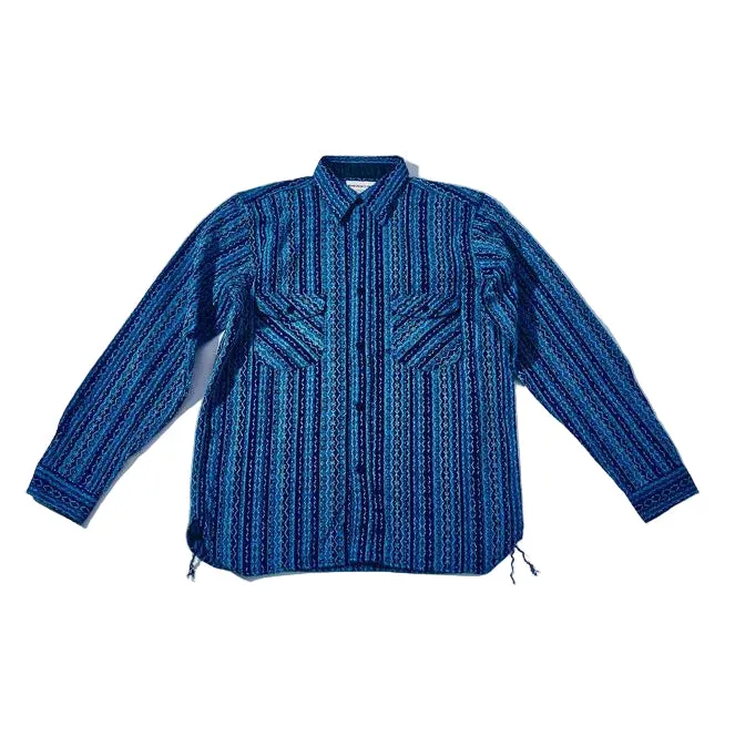SSS25-SKSW Natural Indigo Sashiko Stripe Shirt sold by Brooklyn Clothing Co.