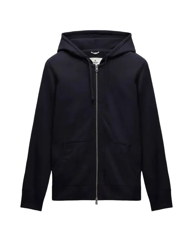 Midweight Terry Slim Zip Hoodie Navy sold by Brooklyn Clothing Co.