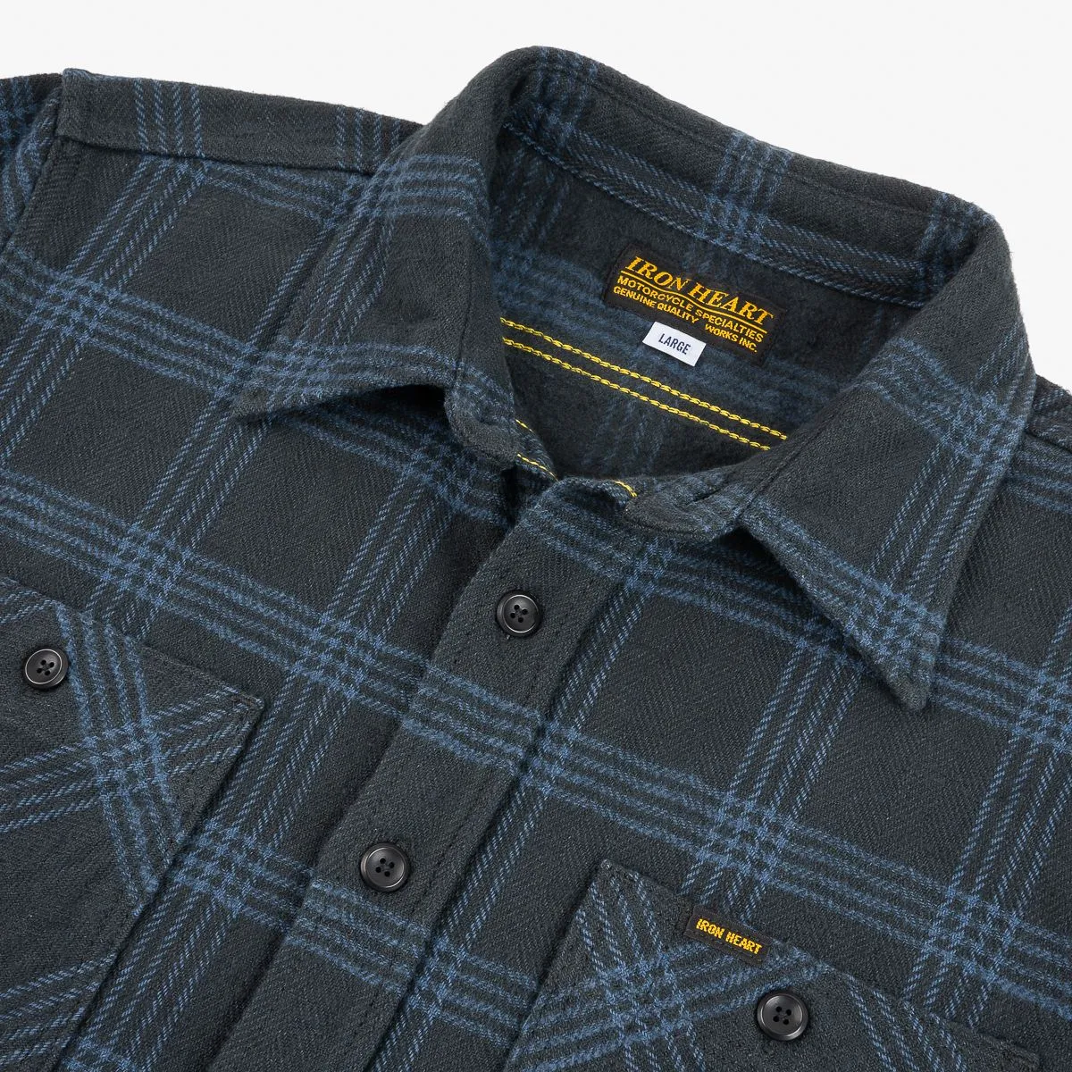 IHSH-408-BLK 12oz Slubby Heavy Flannel Check Work Shirt Black sold by Brooklyn Clothing Co. product image thumbnail 2
