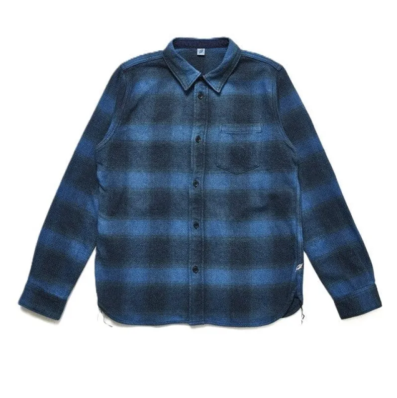 2235-BE Cotton Tweed Over Dye Shirt - Beige Check Indigo made by Brooklyn Clothing Co.