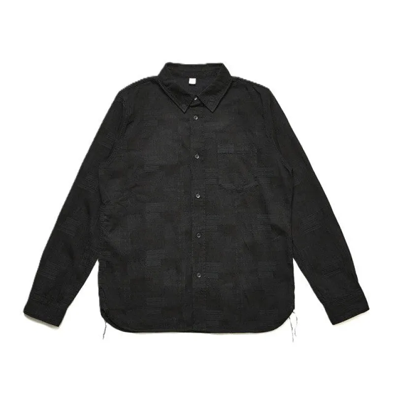 2239-ID Woven Jacquard BORO Patchwork Shirt - Double Black sold by Brooklyn Clothing Co.