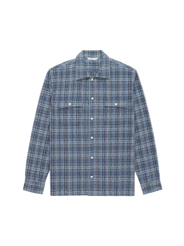Camp Shirt Blue Dobby Plaid made by 3sixteen