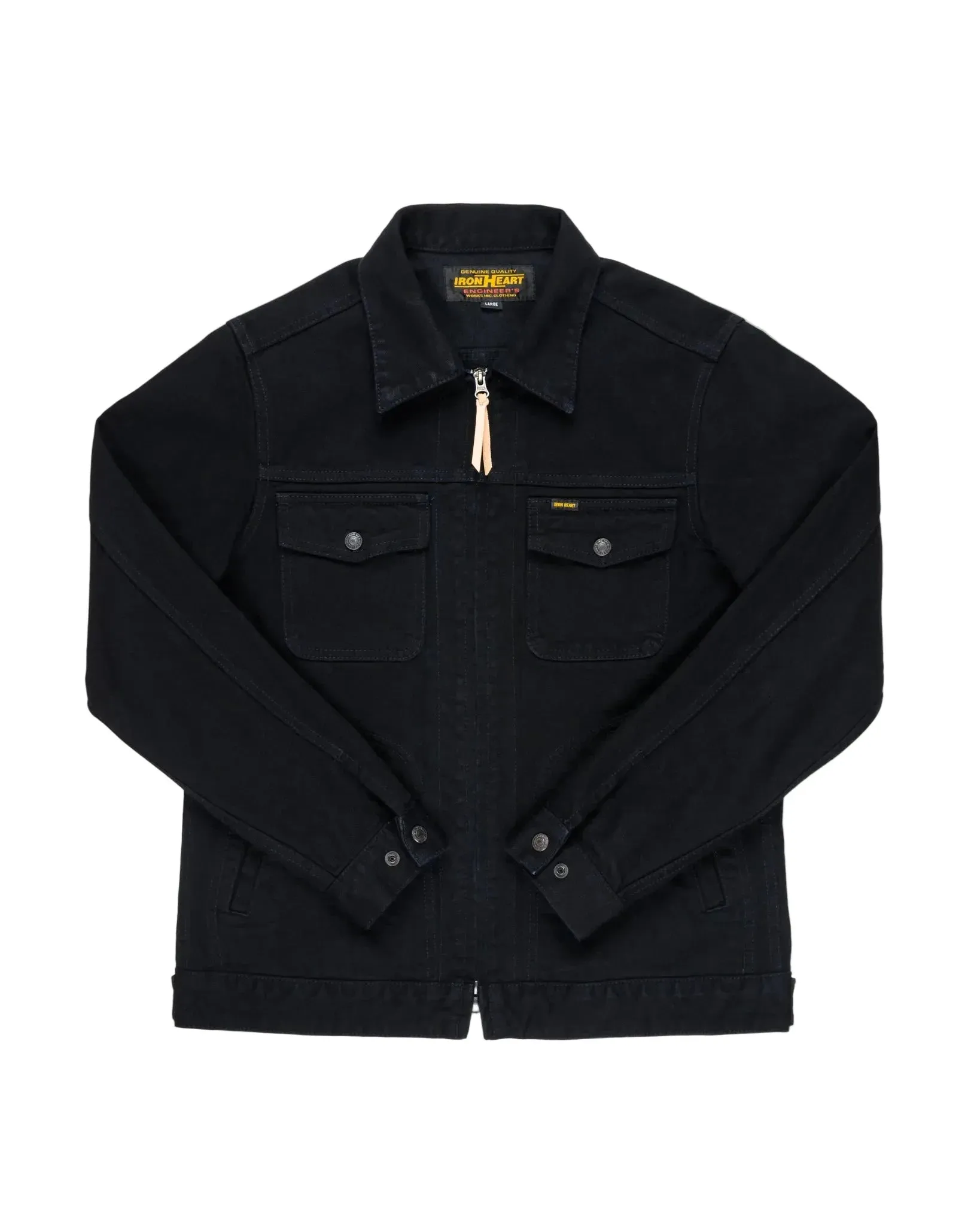 IHJ-123-OD 14oz Broken Twill Selvedge Denim Work Jacket Indigo Overdyed Black sold by Brooklyn Clothing Co.