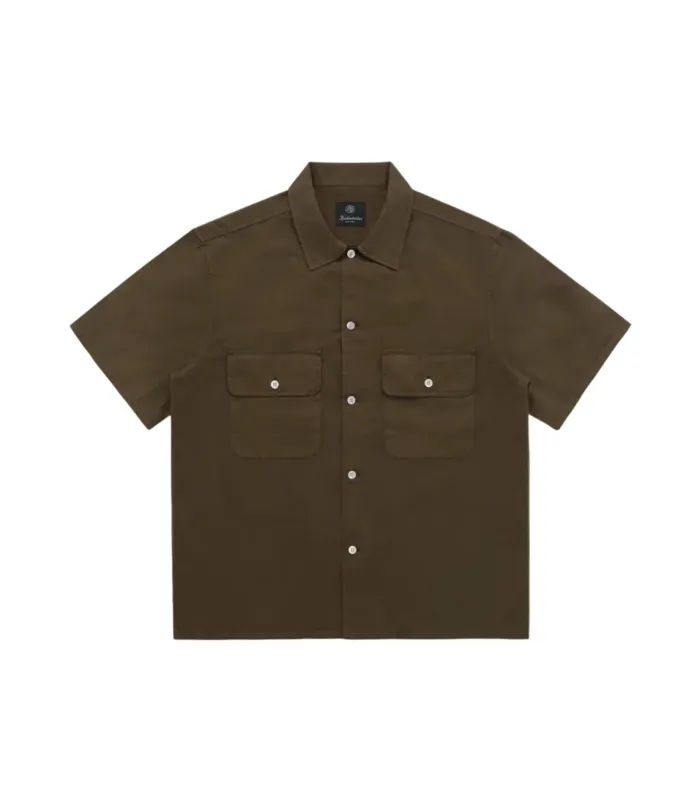 Mar Cotton & Linen Short Sleeve Shirt Mocha made by Knickerbocker