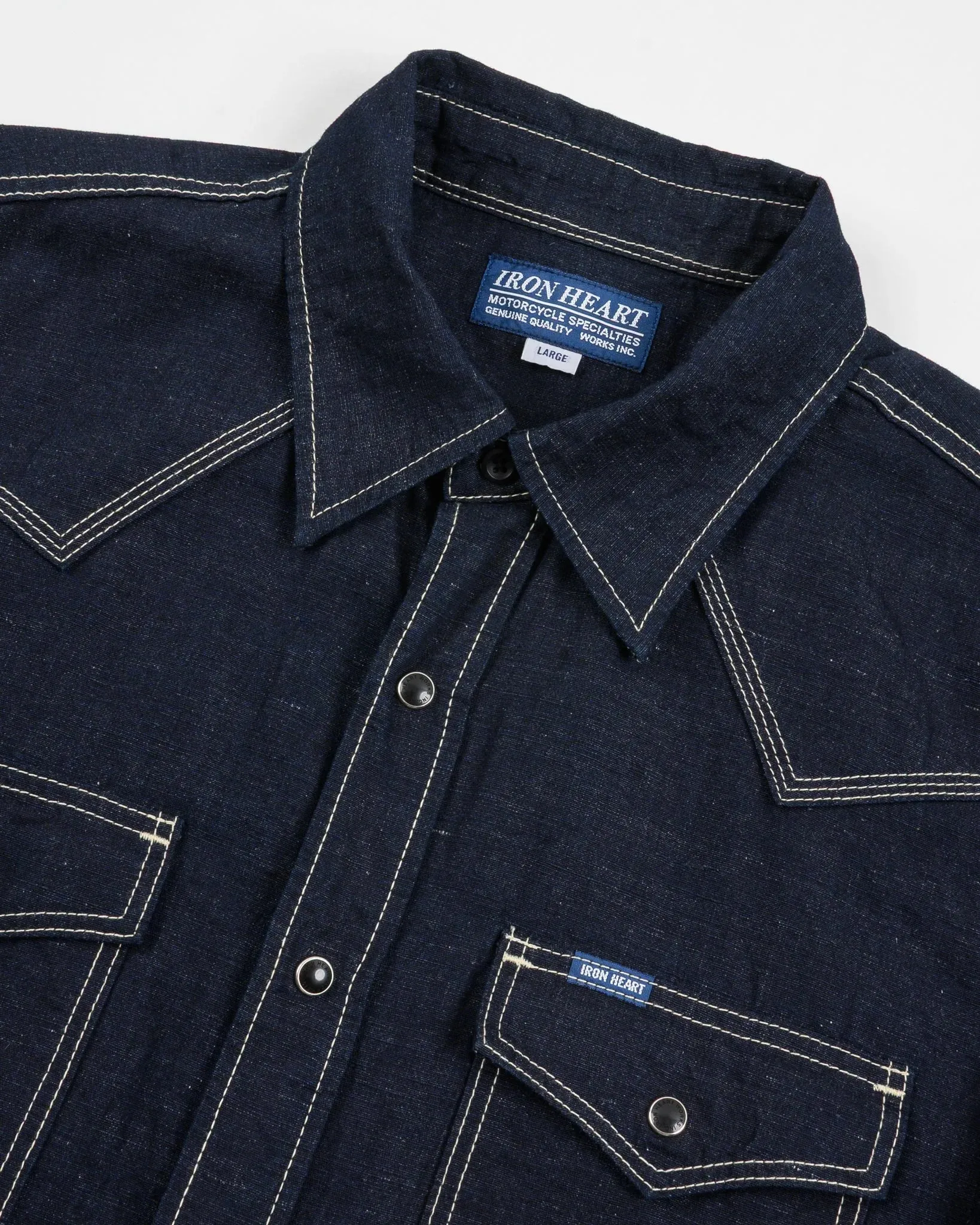 IHSH-444-IND 7oz Cotton Linen Chambray Western Shirt - Indigo sold by Brooklyn Clothing Co. product image thumbnail 2
