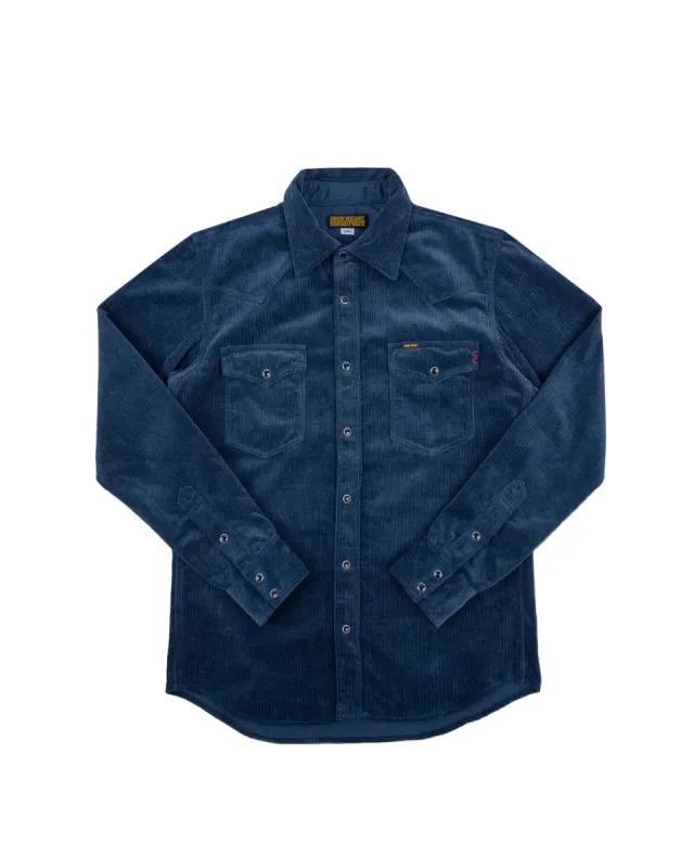 IHSH-398-NAV 11oz Corduroy Western Shirt Navy made by Iron Heart