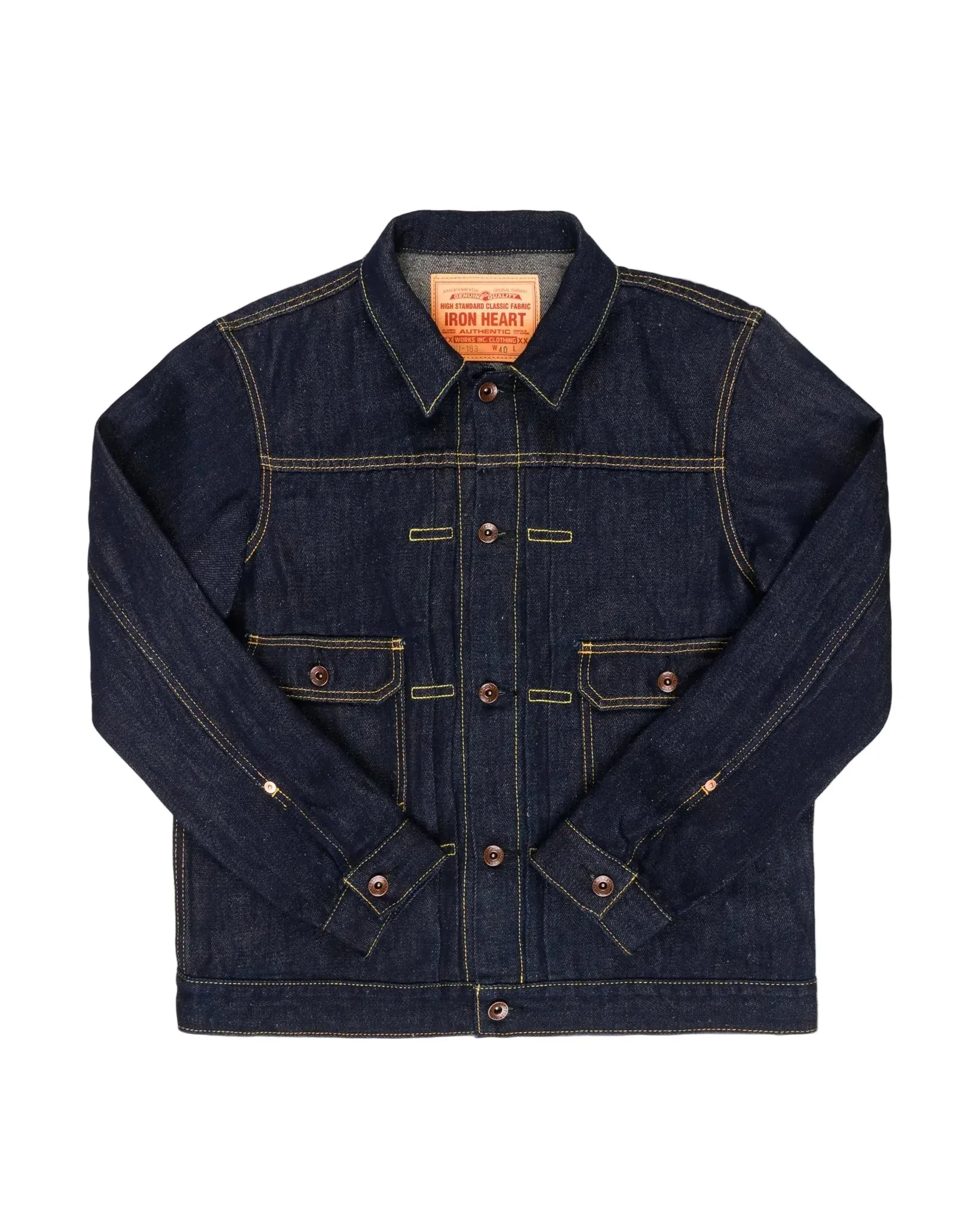 IHJ-163-IND 14oz Cotton/Linen Denim Type II Jacket Indigo sold by Brooklyn Clothing Co.