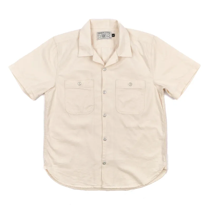 Dayton 5oz Short Sleeve Natural Herringbone made by Freenote Cloth