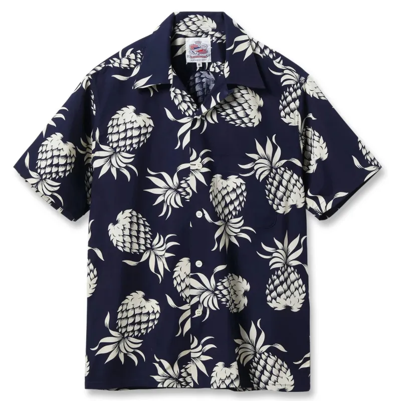 DK37811 Duke Kahanamoku Cotton Hawaiian Shirt "Dukes Pineapple" Navy made by Brooklyn Clothing Co.