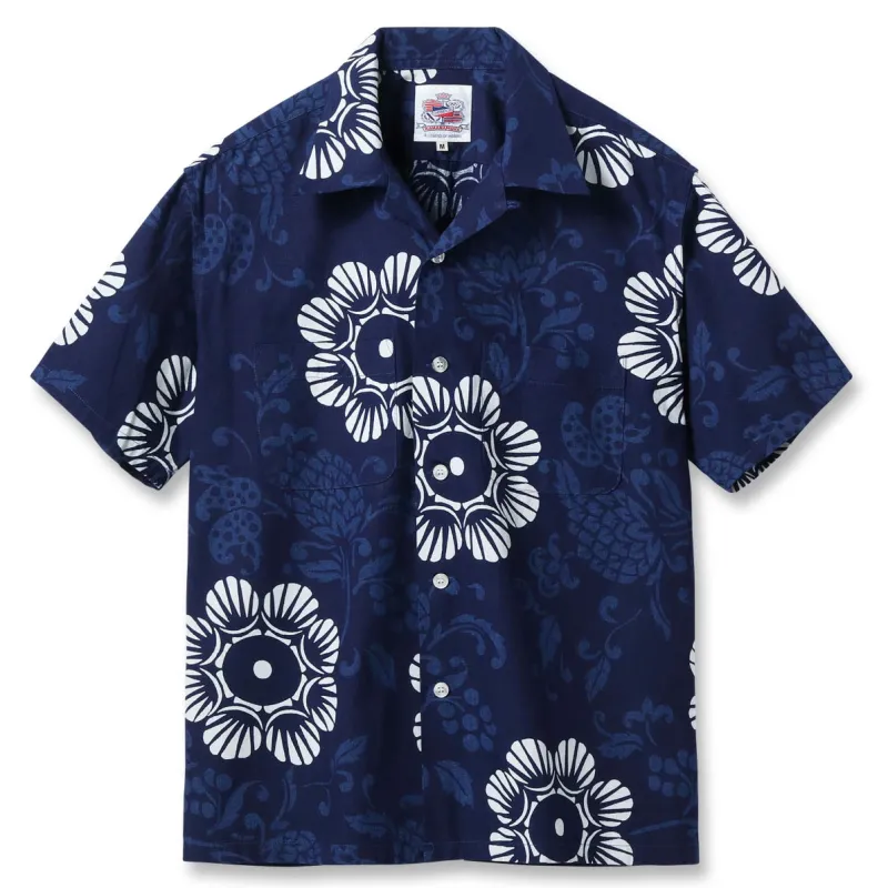 DK39642 Duke Kahanamoku Indigo Cotton Hawaiian Shirt "Duke's Paleu" Navy made by Brooklyn Clothing Co.