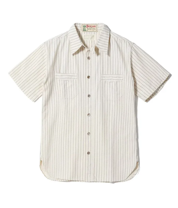 SC37275 Fiction Romance 8.5oz White Wabash Stripe S/S Work Shirt made by Sugar Cane