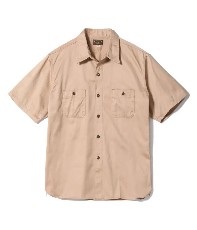 BR39530 Herringbone Short Sleeve Work Shirt Beige made by Buzz Rickson’s