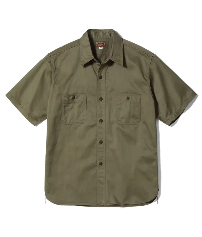 BR39730 Herringbone Short Sleeve Work Shirt Olive made by Buzz Rickson’s
