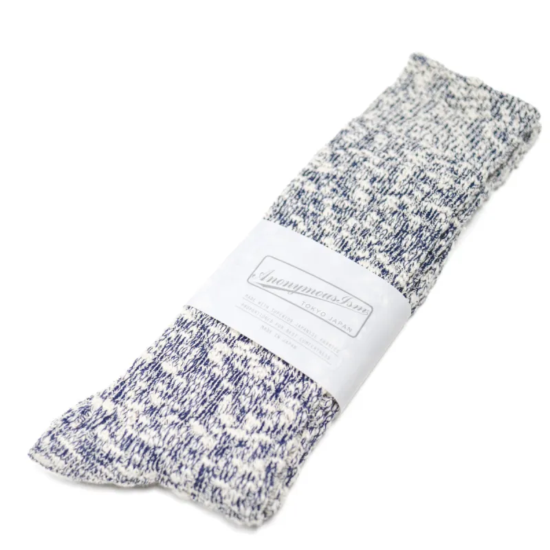 Light Weight Slub Crew Sock Navy made by Anonymous Ism