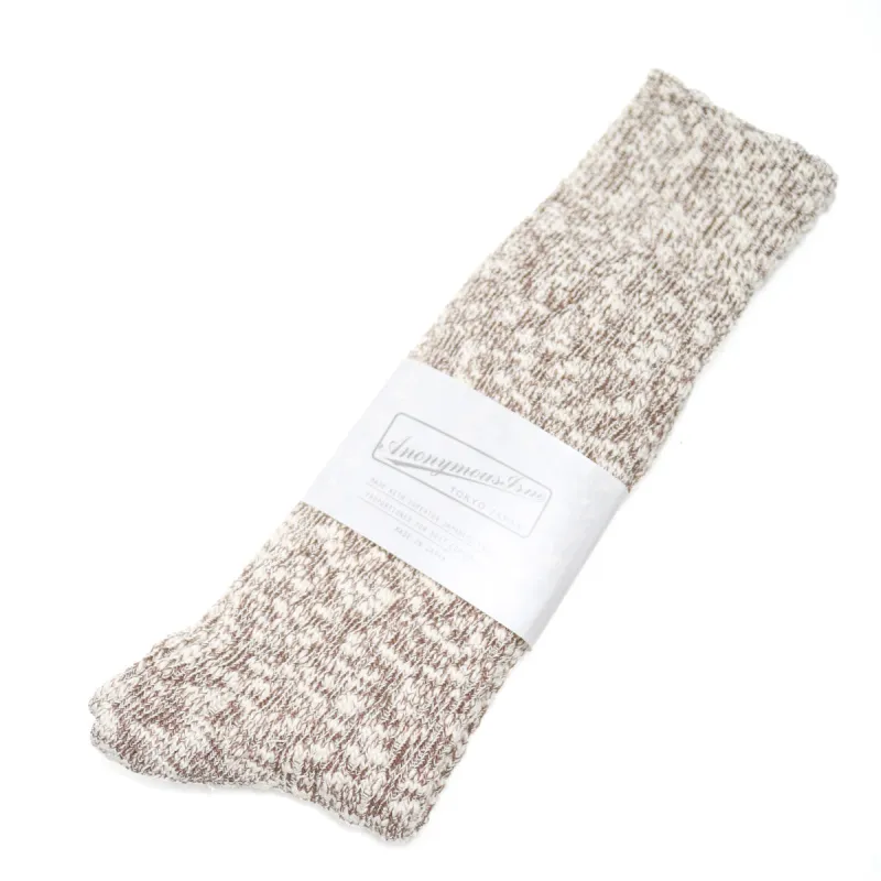 Light Weight Slub Crew Sock Beige made by Anonymous Ism