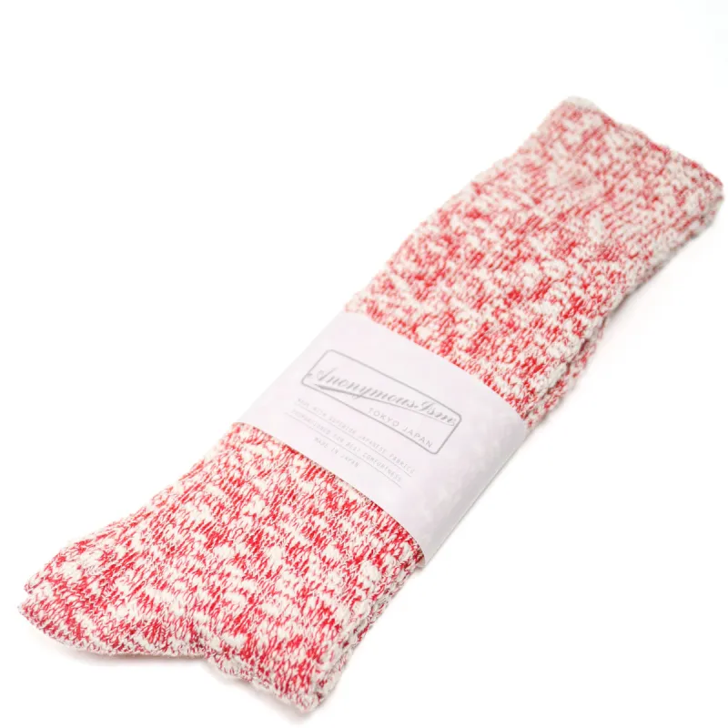 Light Weight Slub Crew Sock Red made by Anonymous Ism