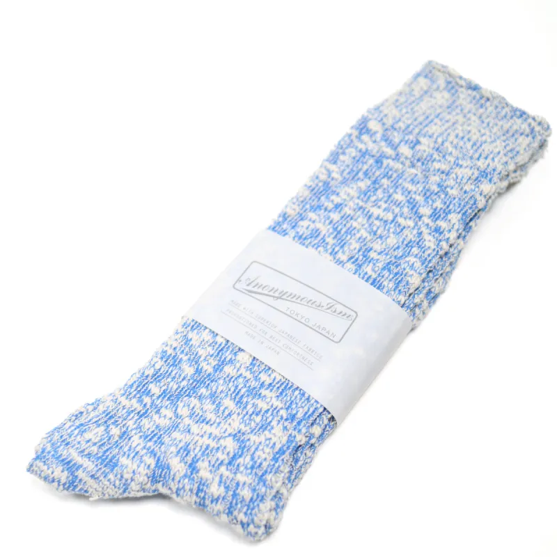 Light Weight Slub Crew Sock Blue made by Anonymous Ism