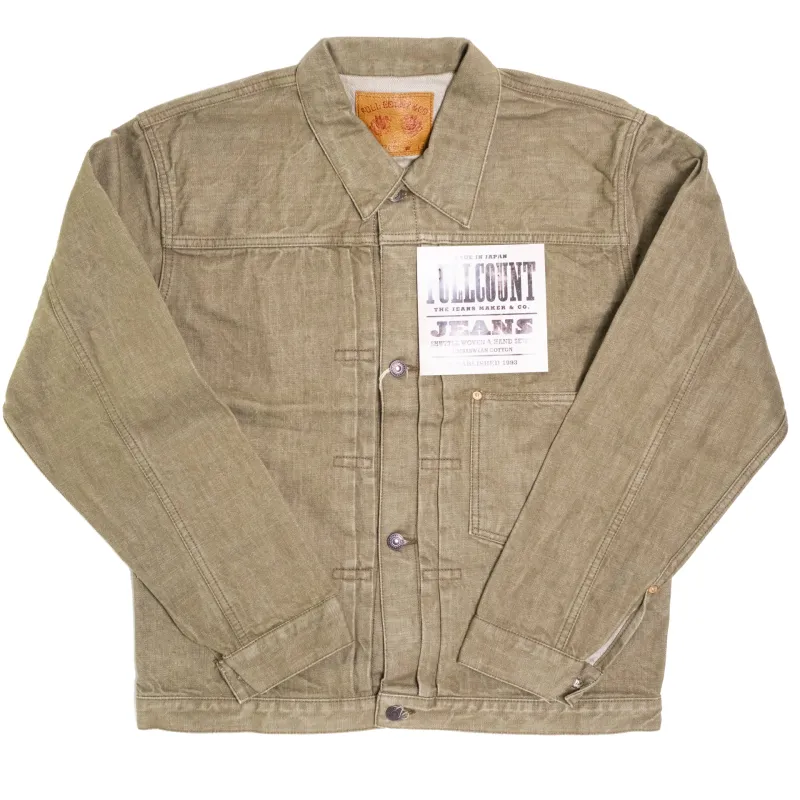 2107OD Type 1 Olive Drab Selvedge Denim Jacket (Limited Exclusive) made by Full Count