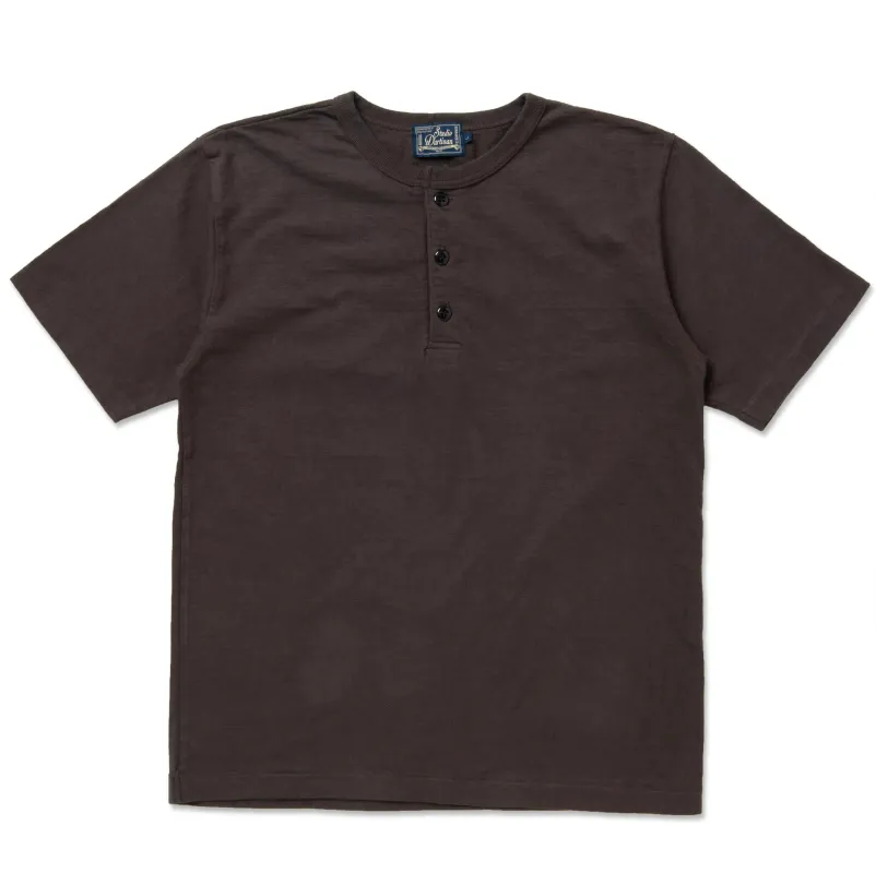 8205 Ishikawadai Tubular Knit Jersey Henley T-Shirt Charcoal Black made by Brooklyn Clothing Co.