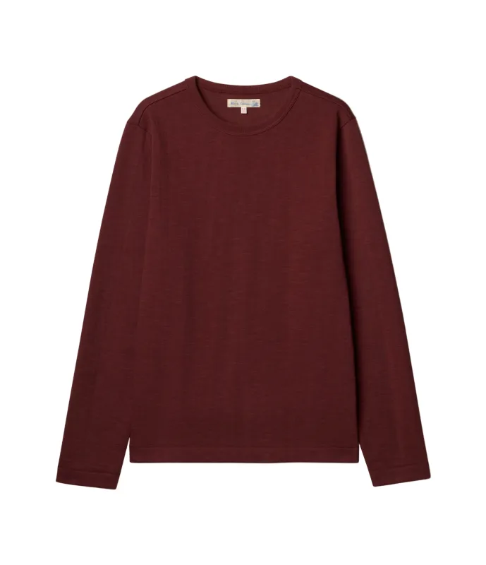 2M06.99 Vintage Machine Refined Classic Fit Long Sleeve Henley Burgundy made by Merz B. Schwanen