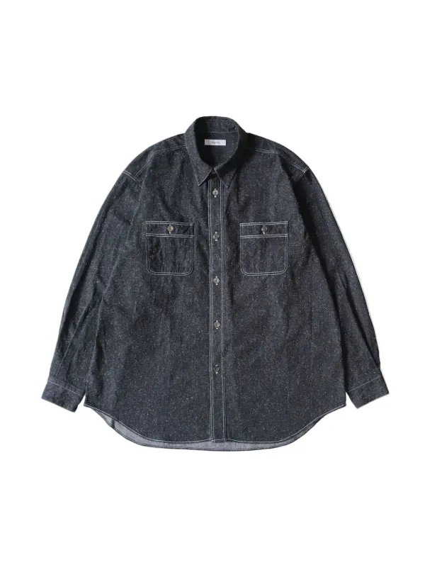 BS Work Shirt Black Cotton/Silk Chambray made by Fujito