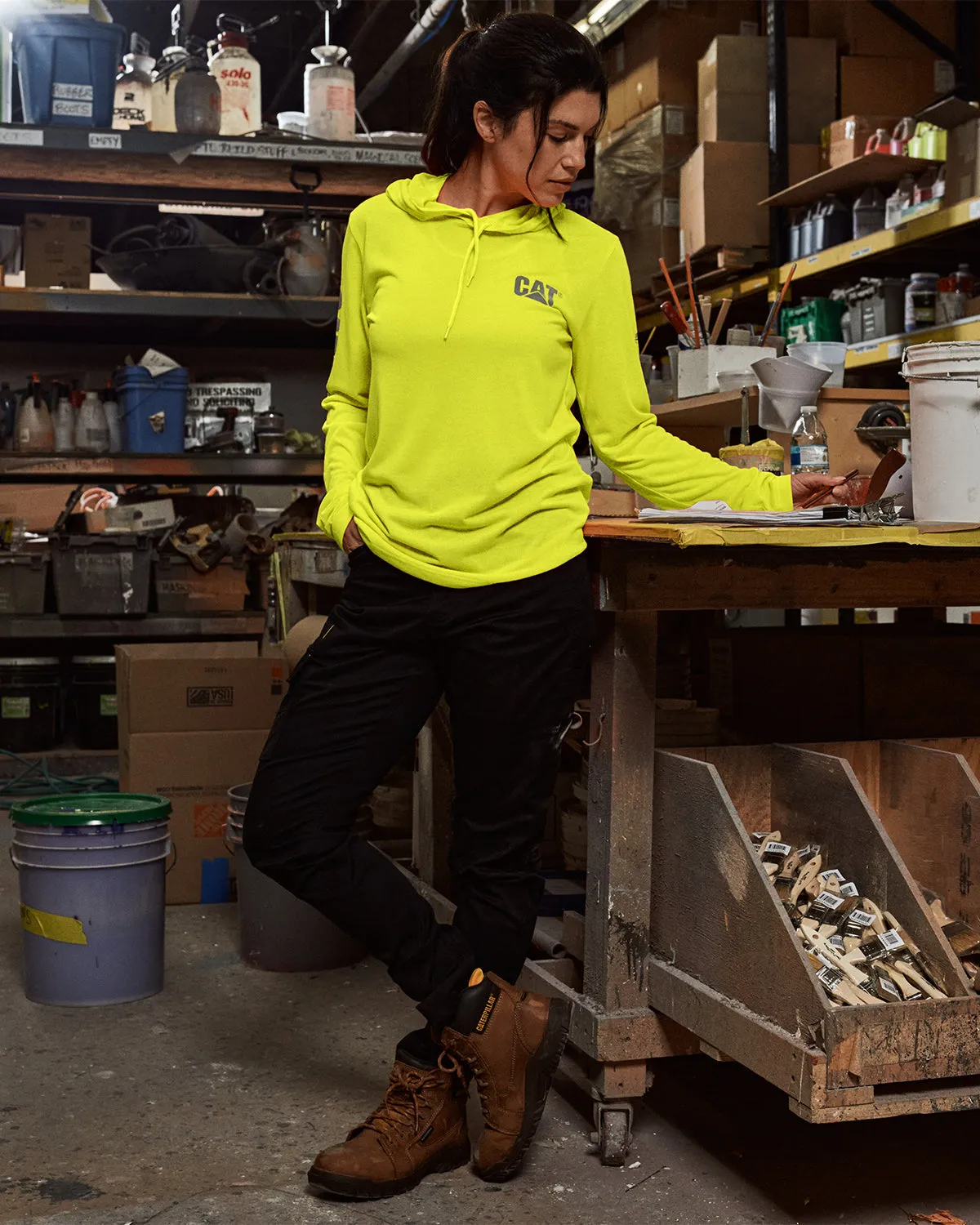 WOMEN'S HI-VIS UPF HOODED BANNER LONG SLEEVE T-SHIRT sold by CAT Workwear product image thumbnail 2