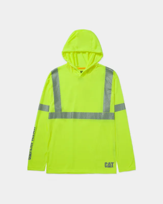 MEN'S ANSI HI-VIS UPF HOODED LONG SLEEVE T-SHIRT sold by CAT Workwear