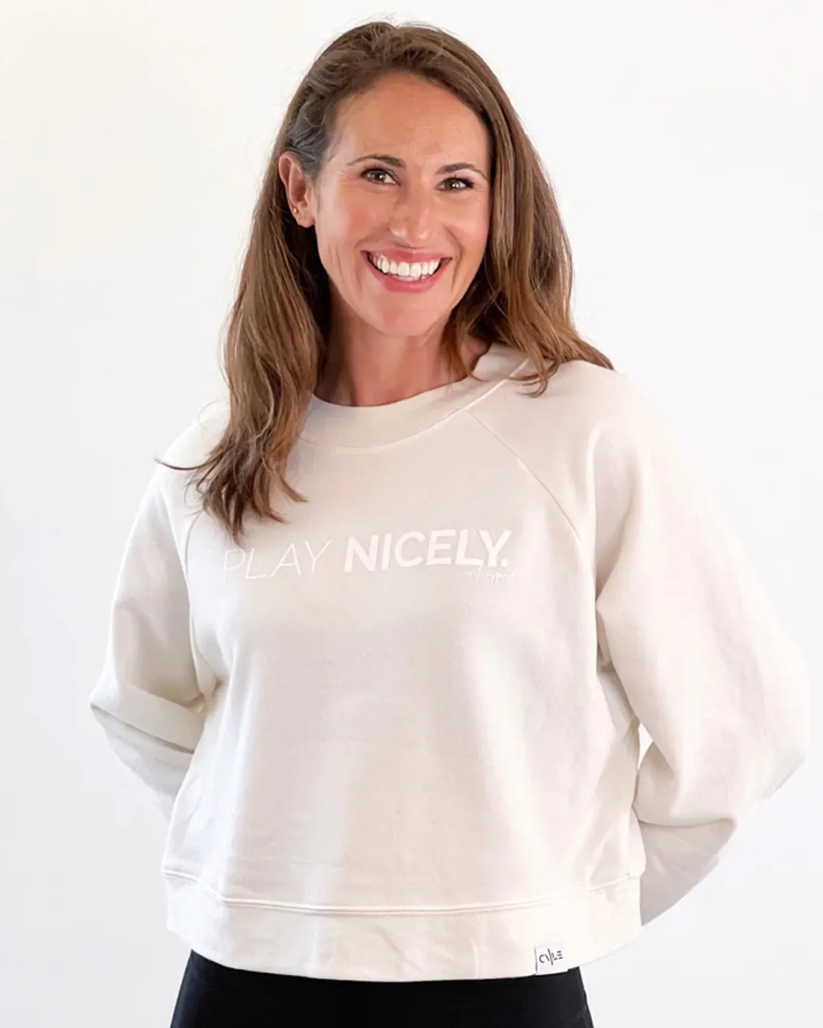 Play Nicely - Raglan Women's Cropped Crew Sweatshirt sold by Centerline Athletics